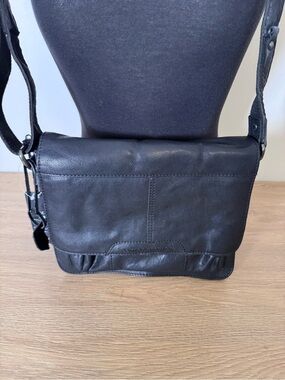 Black Leather Crossbody Messenger Bag - Classic Everyday Style